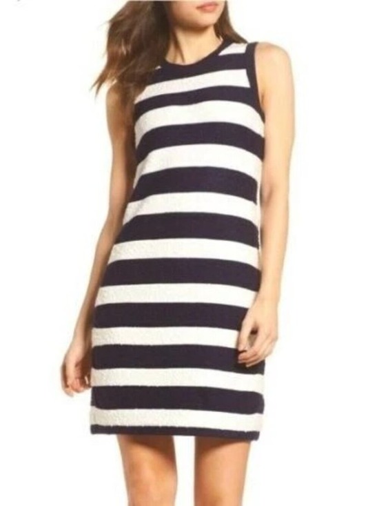 Eliza J Dresses & Skirts - Eliza J Dress Navy Blue White Striped Textured Knit Sheath Crew Neck Women's 4P